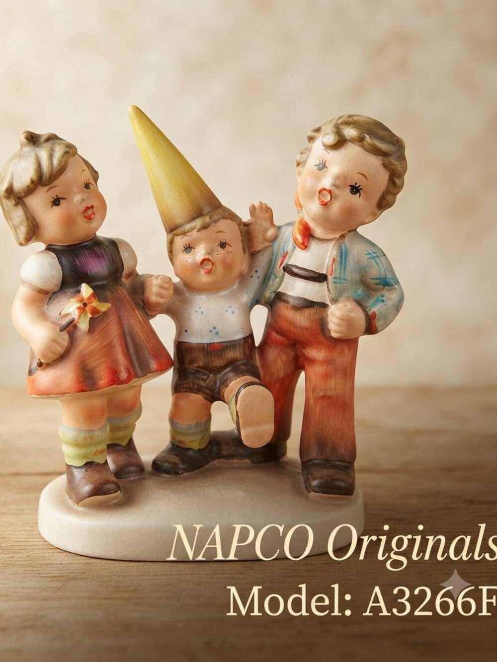 Vintage Napco "Party Time" Figurine | Mid-Century Ceramic Children & Party Hat S